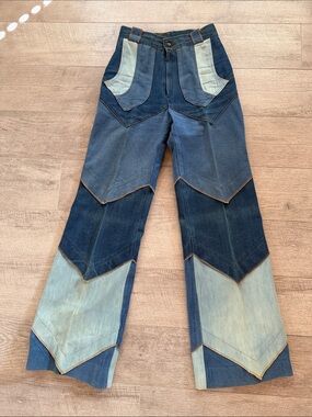 RARE 1970s Chevron Patchwork Flare High Waist Jeans by Sundance Denim Wear